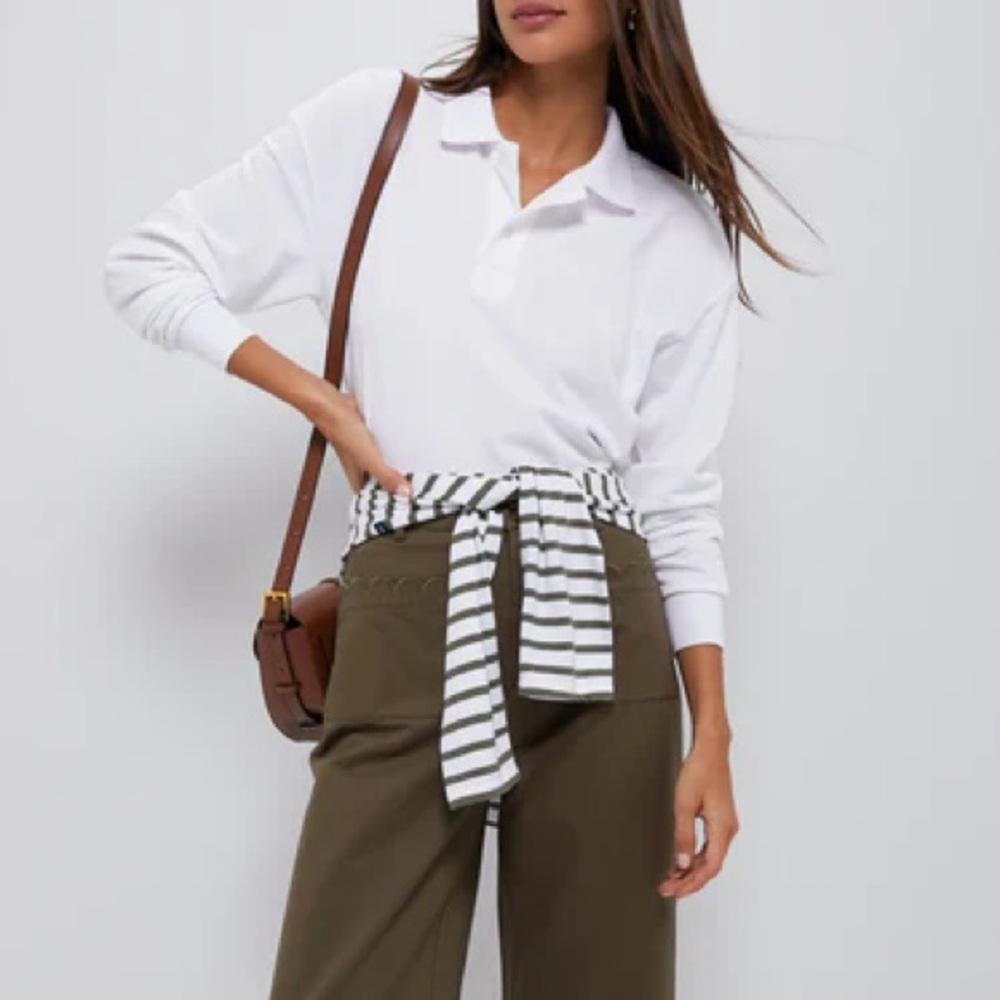 Tuckernuck White Long Sleeve Pique Holmes Boyfriend Polo